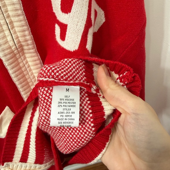 Altar'd State Red and Cream Varsity Knit Cardigan - Picture 6 of 7
